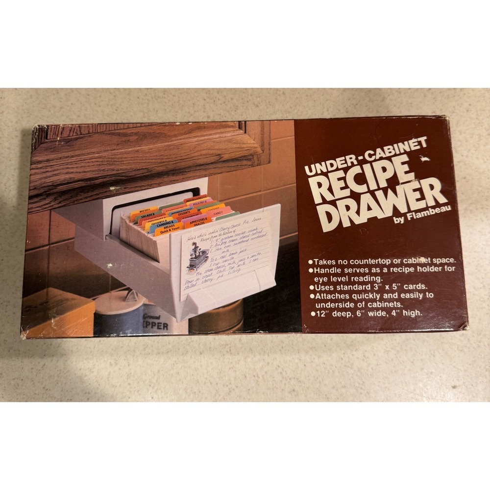 Vintage Under Cabinet Recipe Box Storage Organizer Flambeau White - New